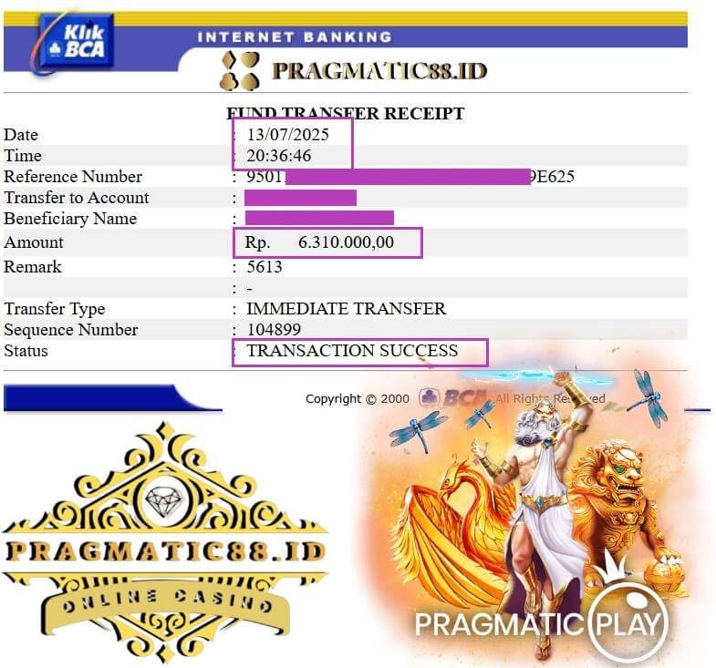 Bukti transfer kemenangan gue di Mega888