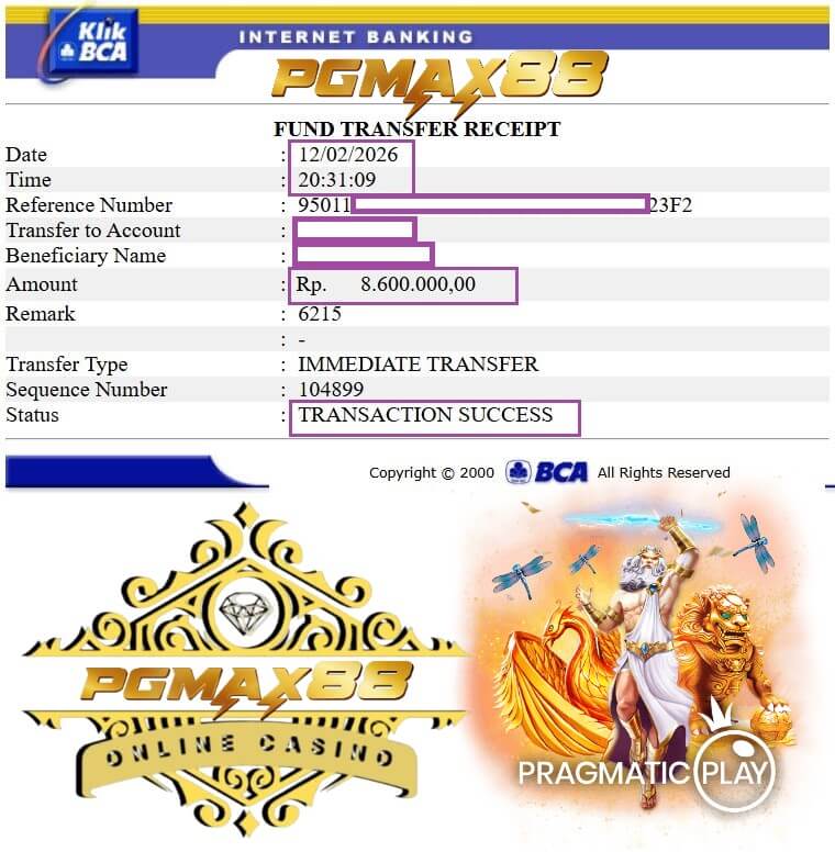 Bukti transfer jackpot gue ke rekening, nominalnya bikin senyum lebar