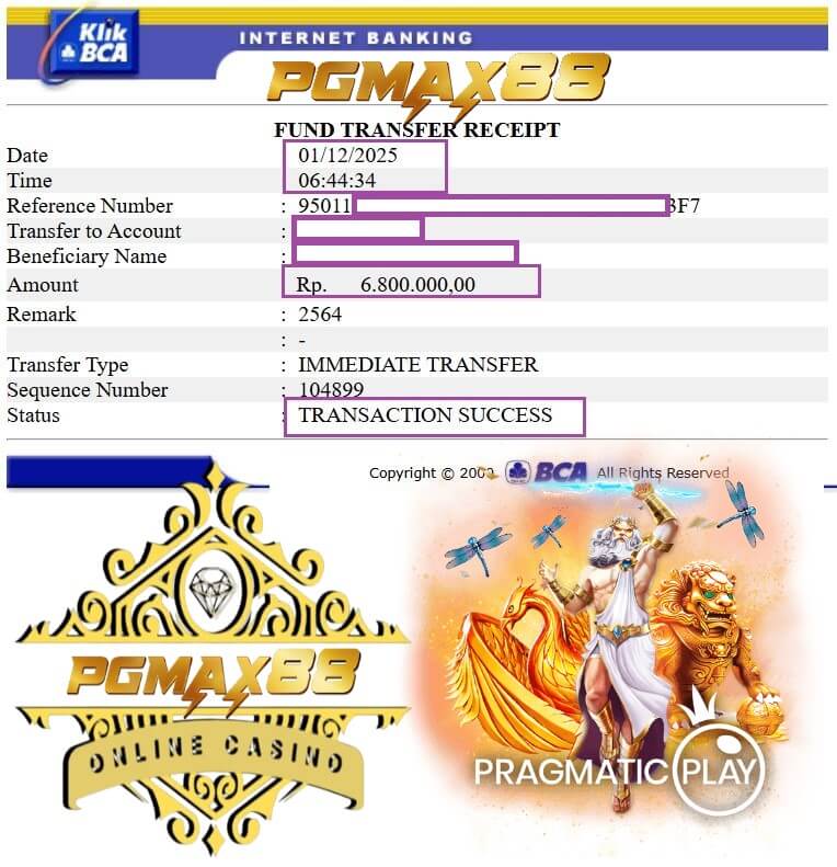 Bukti transfer bank dari kemenangan gue