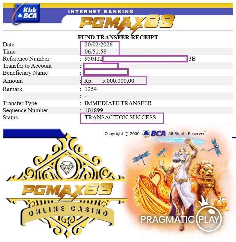 Bukti transfer bank dari kemenangan gue di Live22