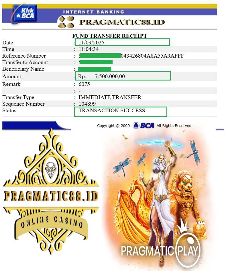 Bukti transfer bank dari kemenangan gue