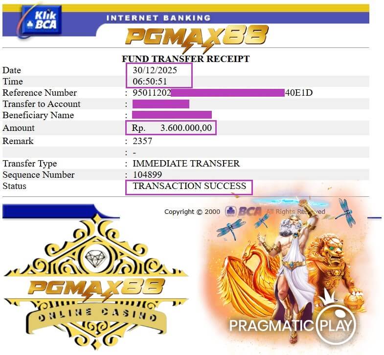 Bukti transfer kemenangan NTC33, angka yang bikin senyum
