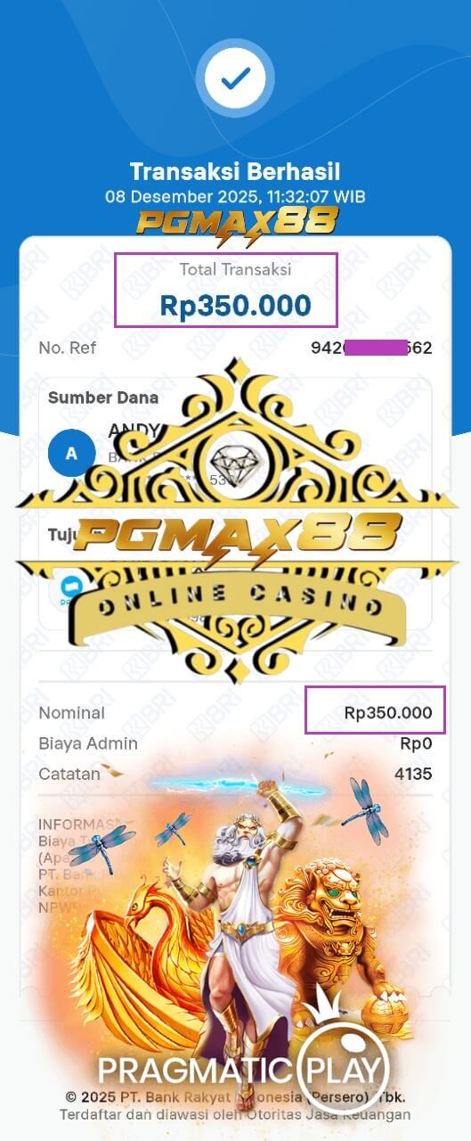 Slip transfer bank bukti pembayaran ke akun pemain