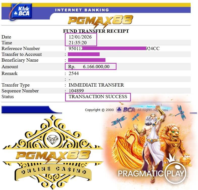 Bukti transfer bank dari kemenangan Joker123