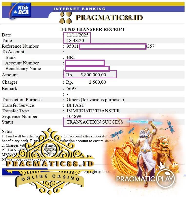 Bukti transfer dari temen setelah bantuin strategi