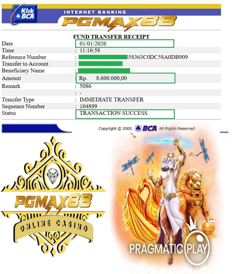 Bukti transfer kemenangan slot malam itu