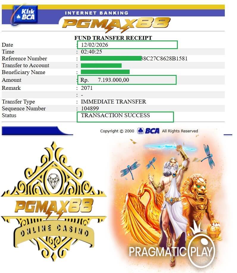 Bukti transfer kemenangan dari dealer