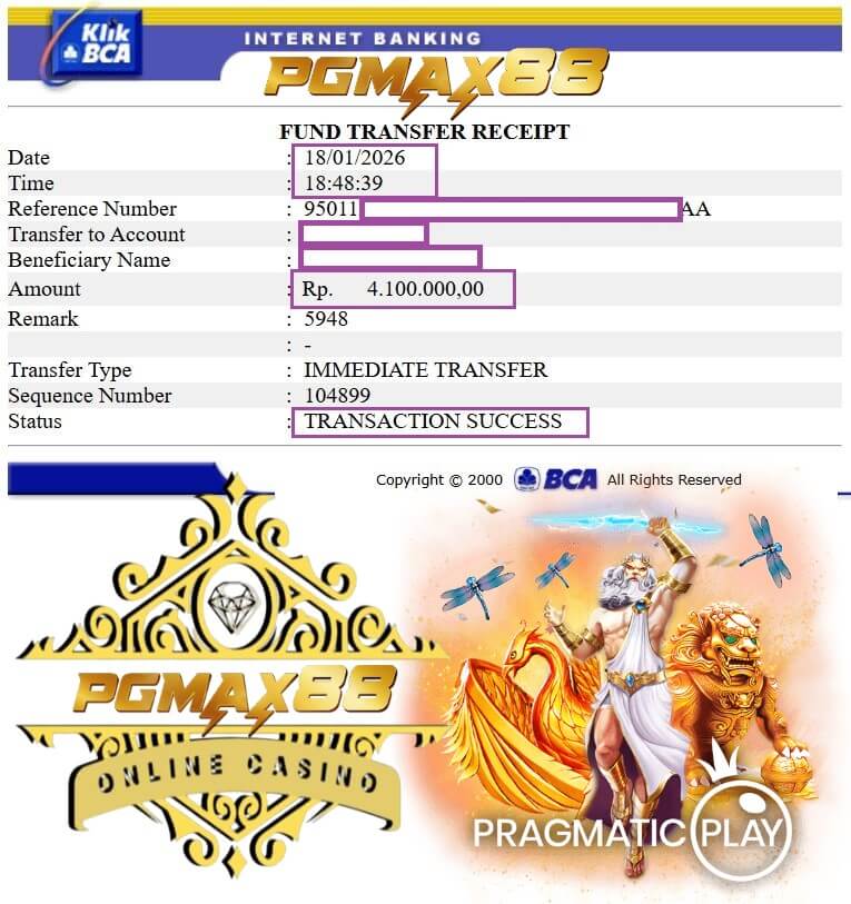 Bukti transfer bank dari kemenangan gue di game