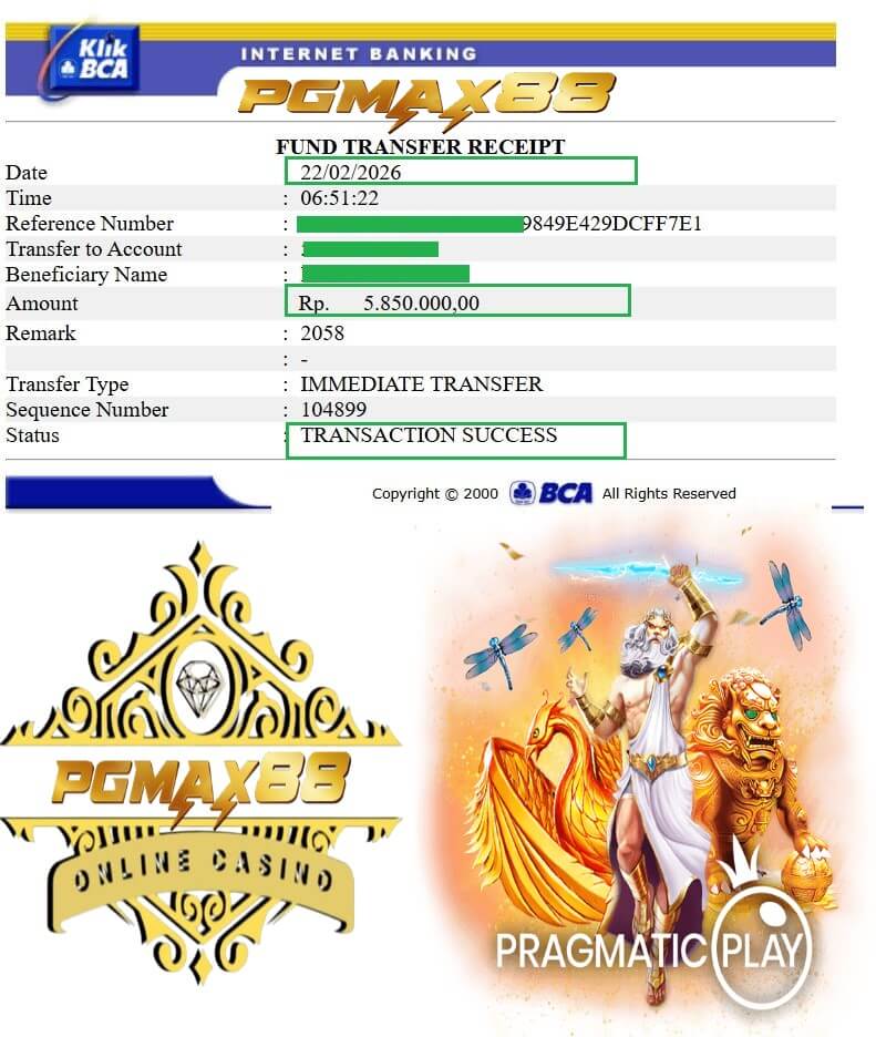 Bukti transfer bank dari kemenangan LPE88