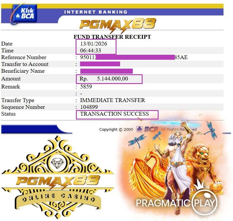 Bukti transfer kemenangan turnamen, nominalnya bikin senyum lebar