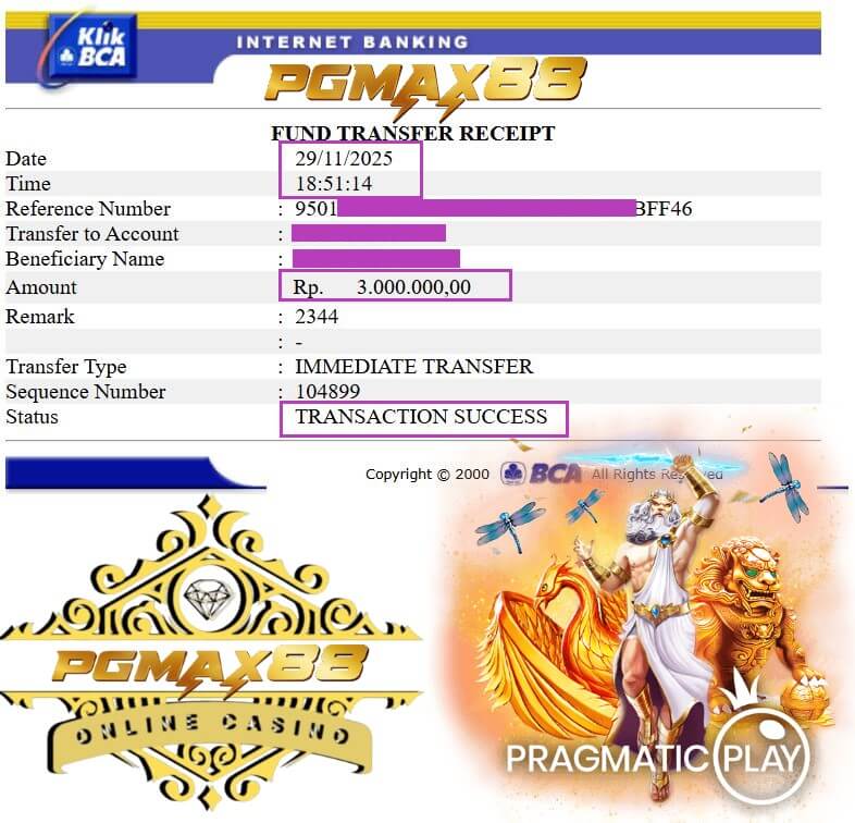Bukti transfer bank kemenangan gue yang gila