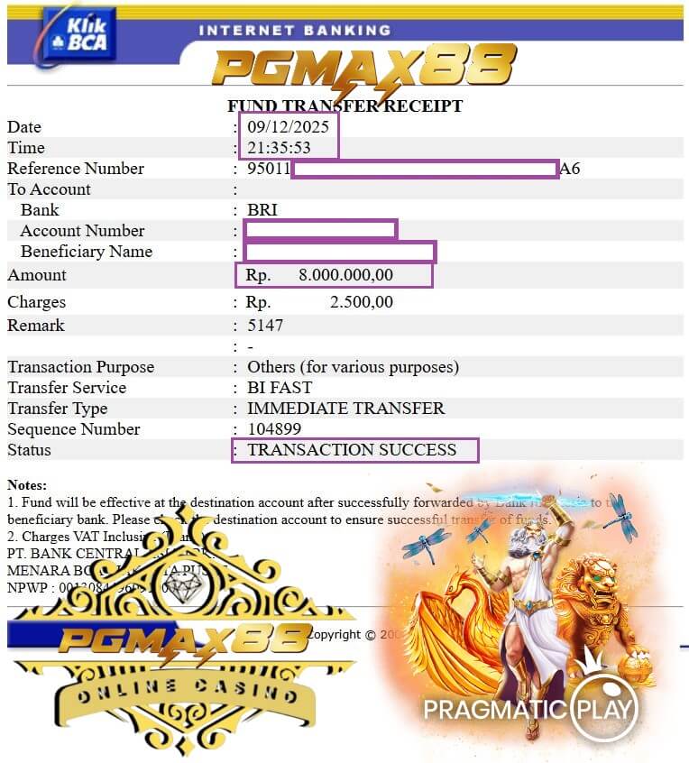 Bukti transfer kemenangan gila dari sesi grind malam ini