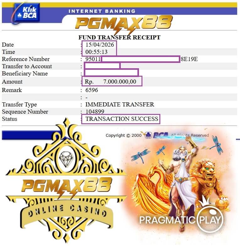 Bukti transfer kemenangan dari game kasino online jaman dulu