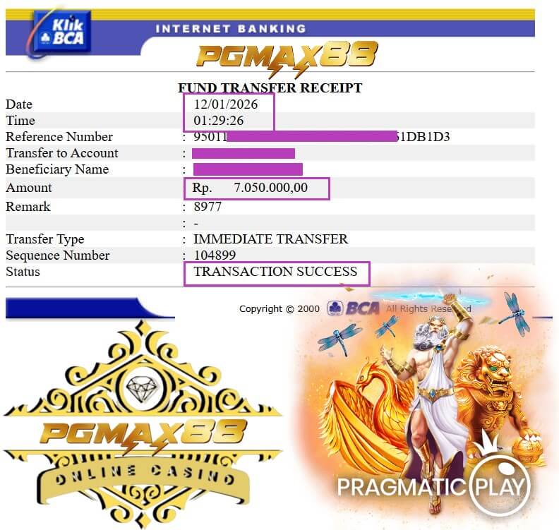 Bukti transfer jackpot slot digital malam ini