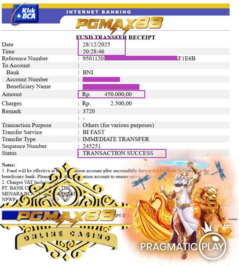 Bukti transfer kemenangan gue dari kasino bawah tanah