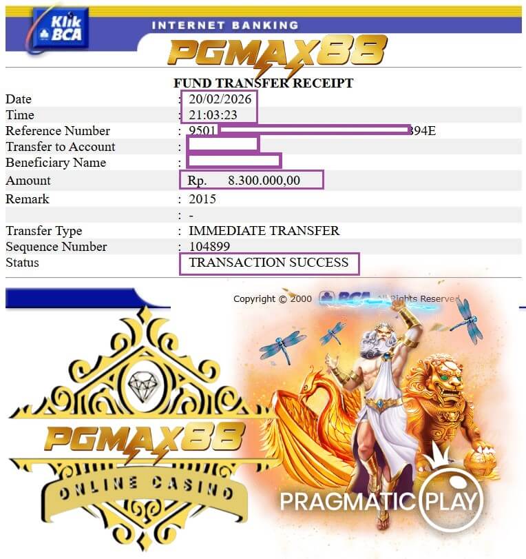 Bukti transfer bank dari kemenangan game lawas