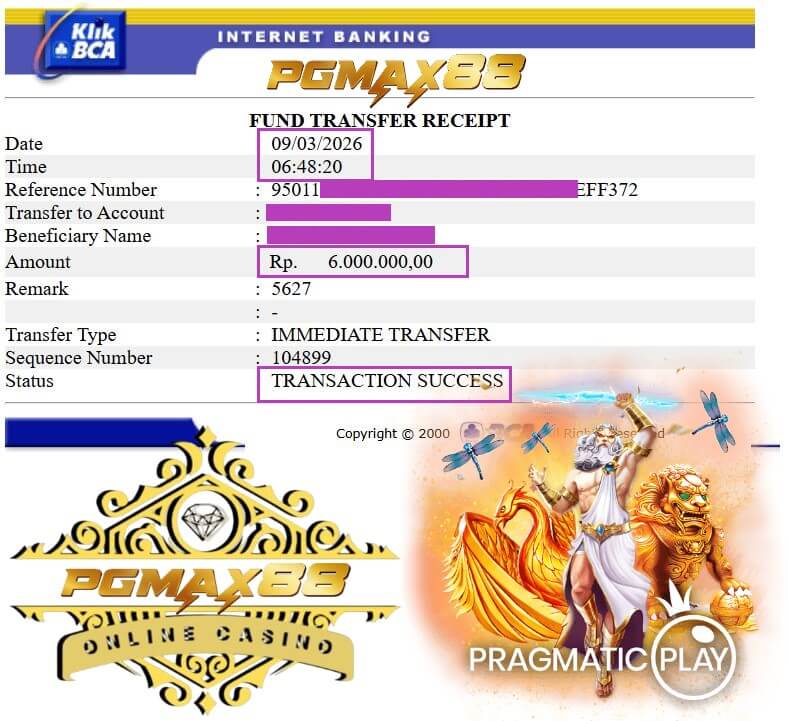 Bukti transfer bank dari kemenangan Live22 malam ini