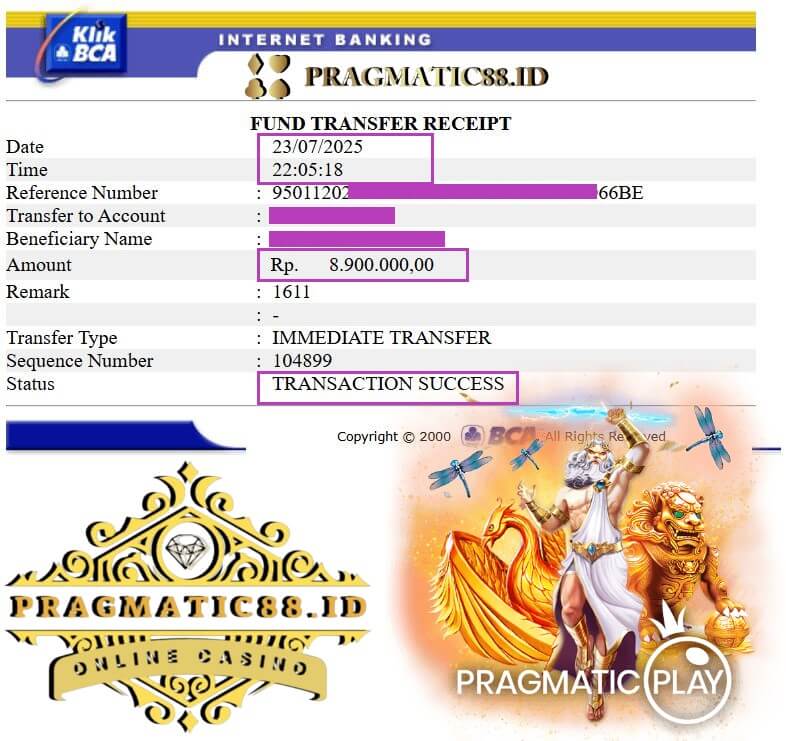 Bukti transfer bank kemenangan gue