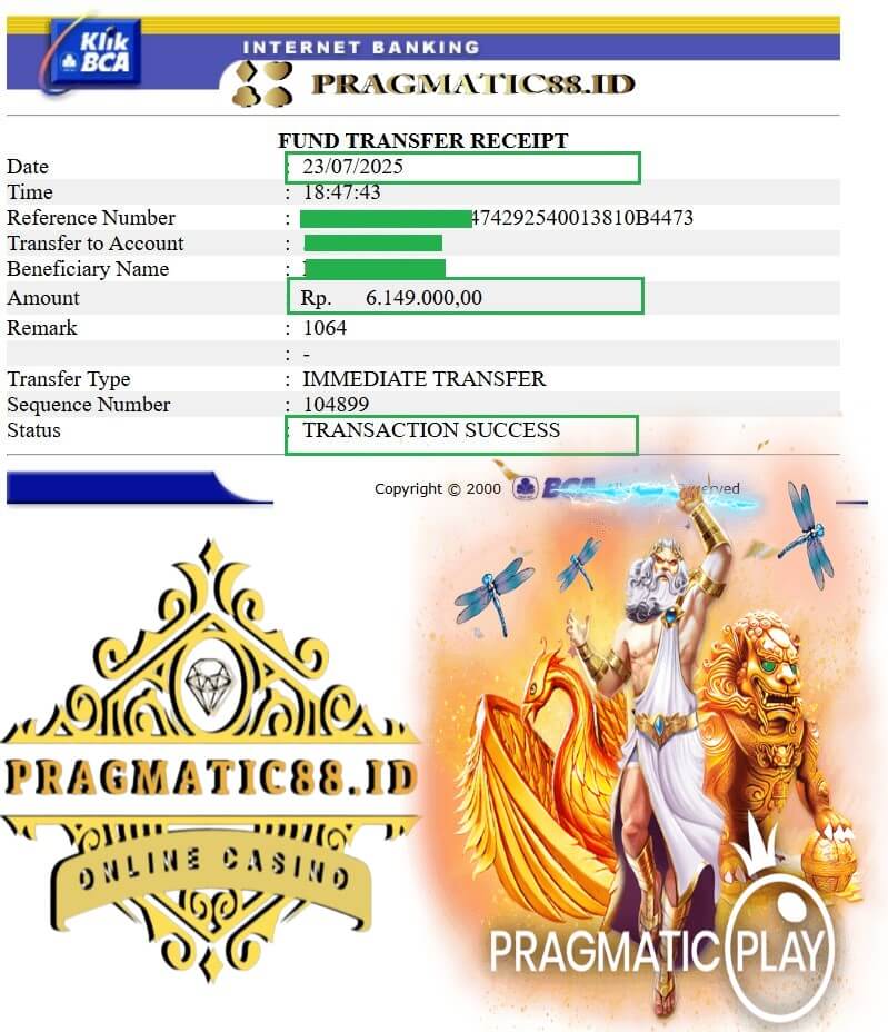 Bukti transfer bank kemenangan gue