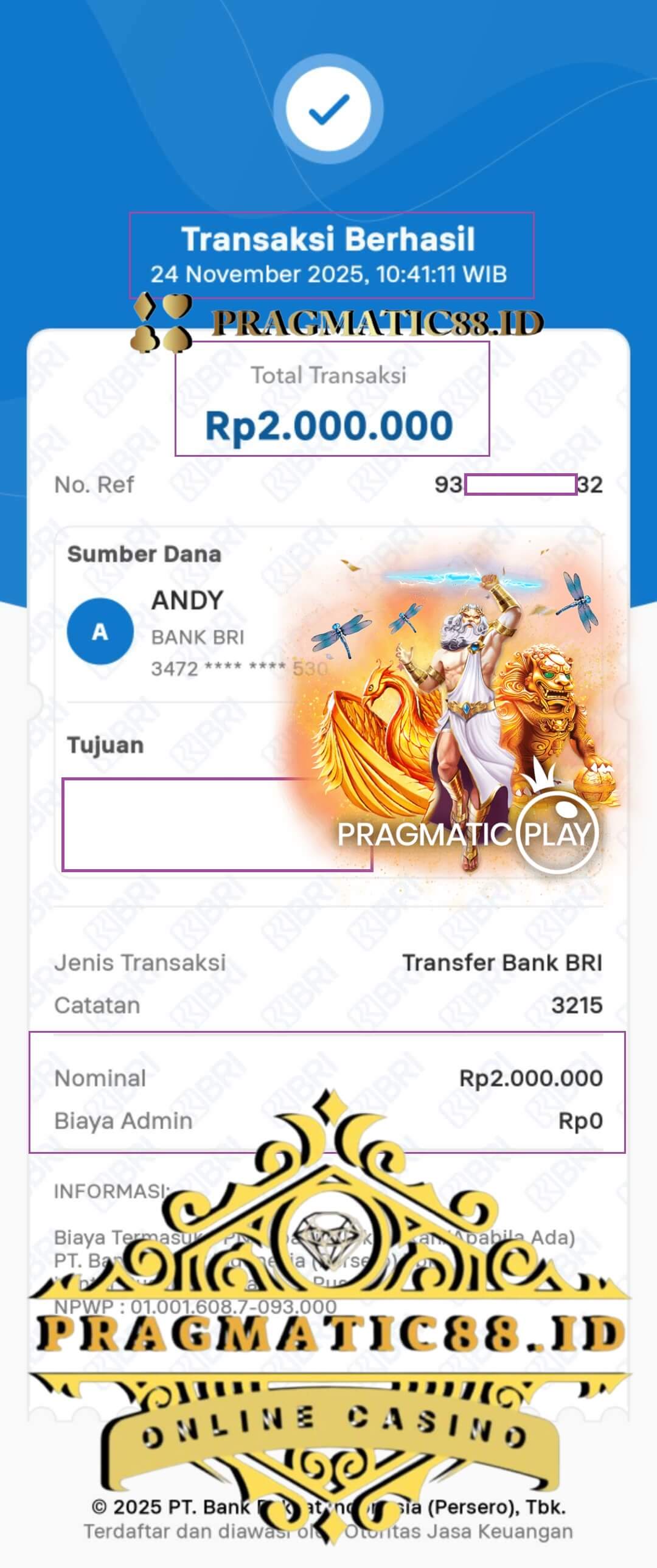 Bukti transfer jackpot NTC33 tengah malam