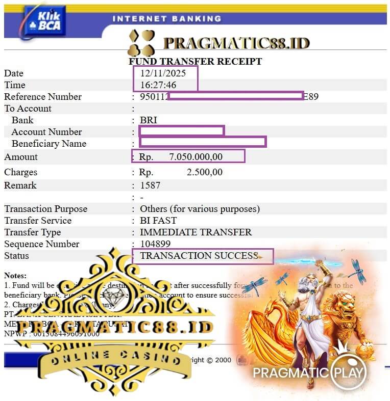 Bukti transfer kemenangan slot Habanero