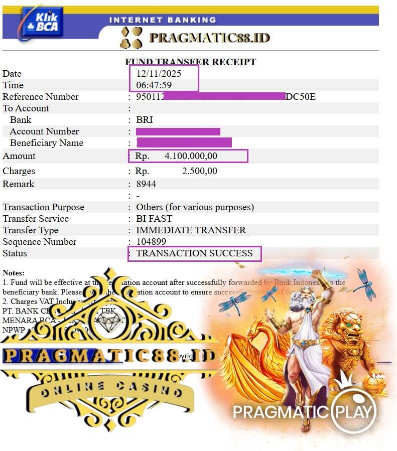 Bukti transfer bank kemenangan kita