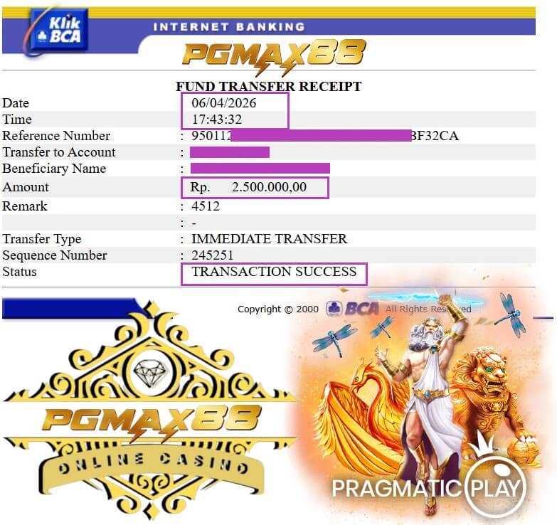 Bukti transfer kemenangan turnamen, nominal gede banget