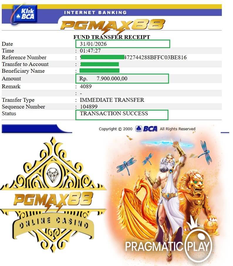 Bukti transfer bank dari kemenangan slot Joker123