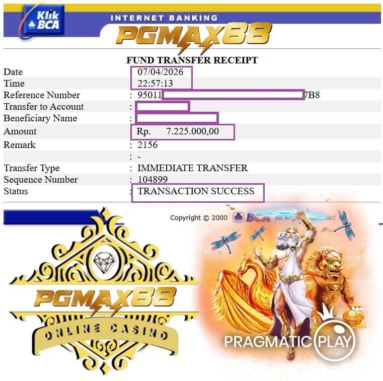 Bukti transfer kemenangan dari bandar poker