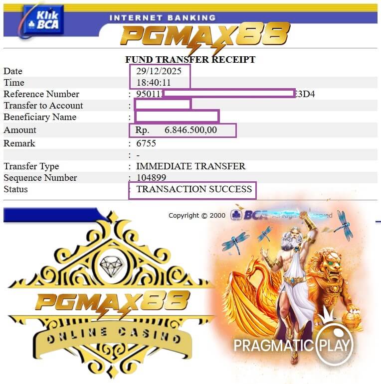 Bukti transfer kemenangan gue dari Mega888