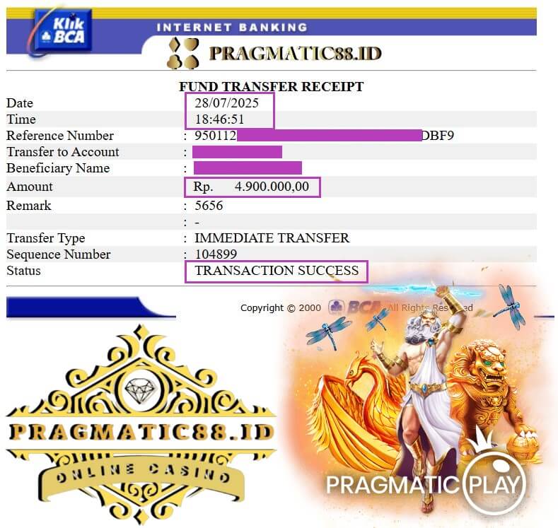 Bukti transfer bank gue dari kemenangan Live22