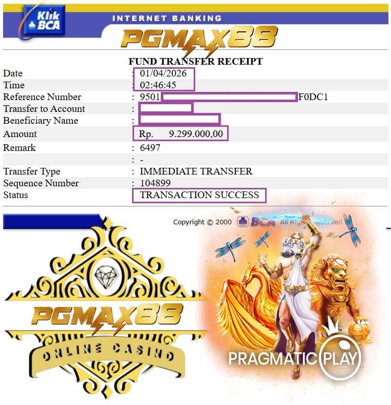 Bukti transfer jackpot dari Mega888