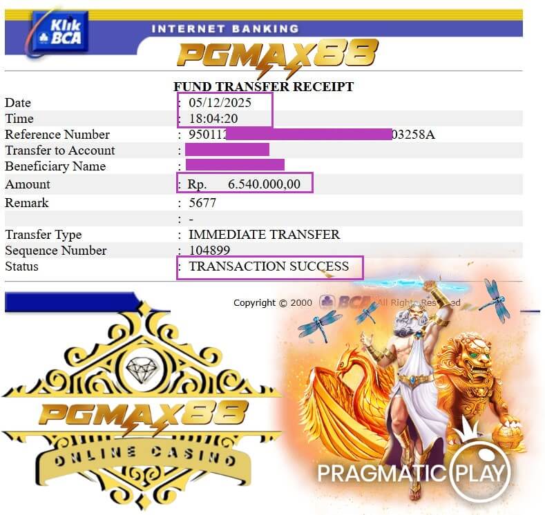 Bukti transfer bank dari kemenangan gue
