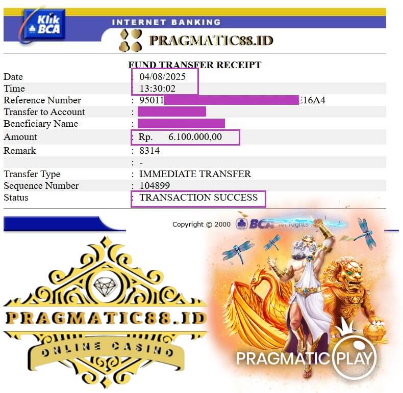 Bukti transfer kemenangan gw di Live22