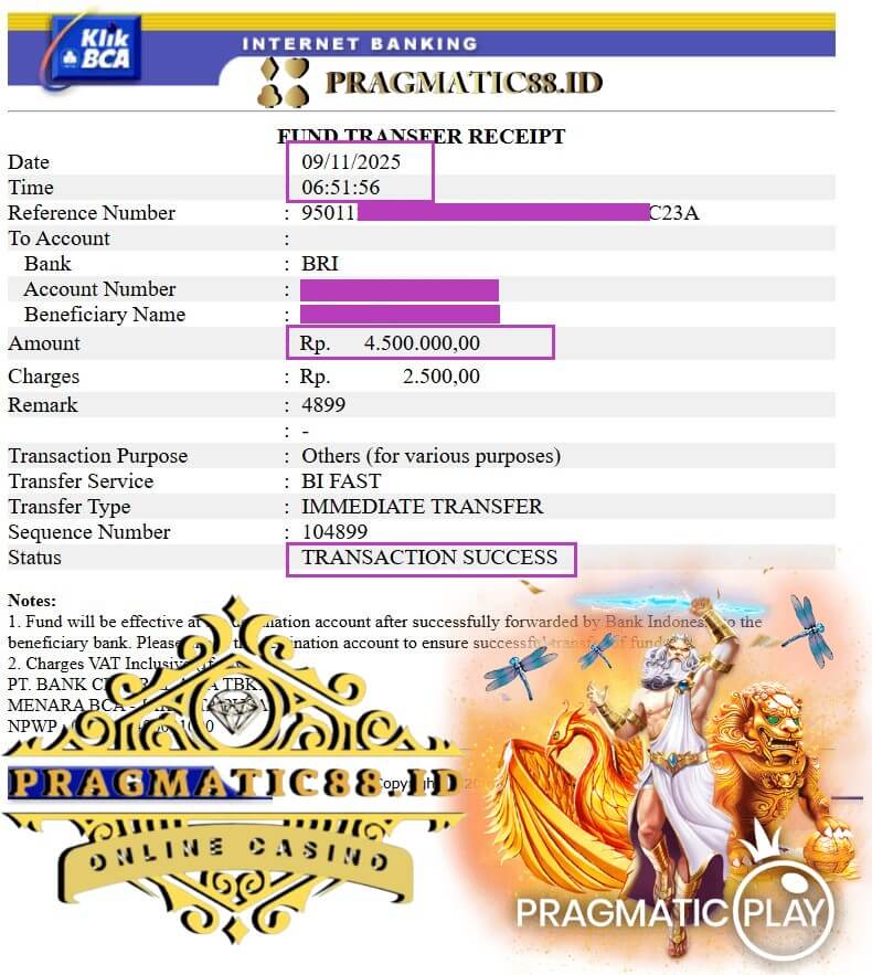 Bukti transfer jackpot Live22 masuk rekening