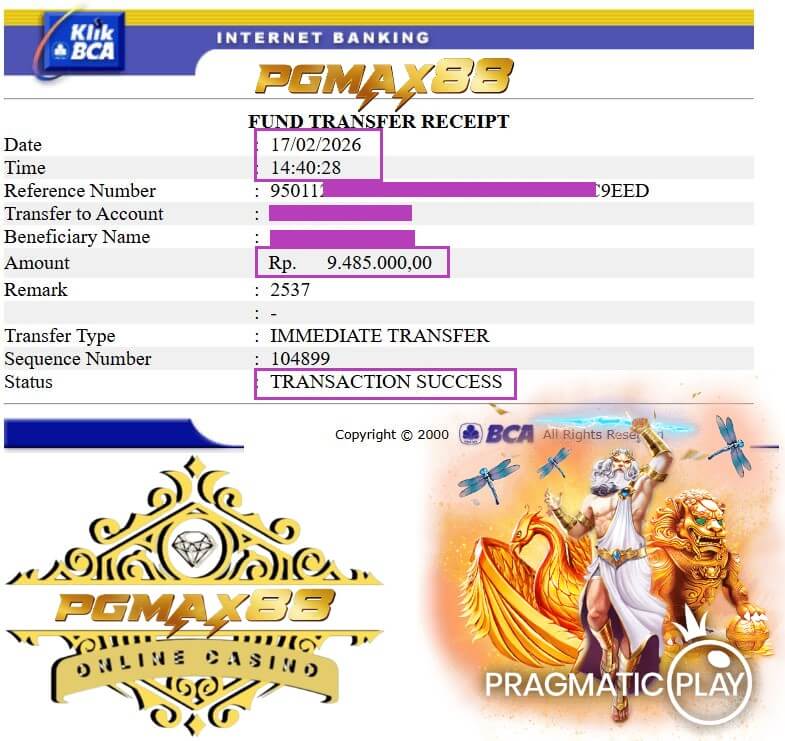 Bukti transfer kemenangan gue dari Pussy888