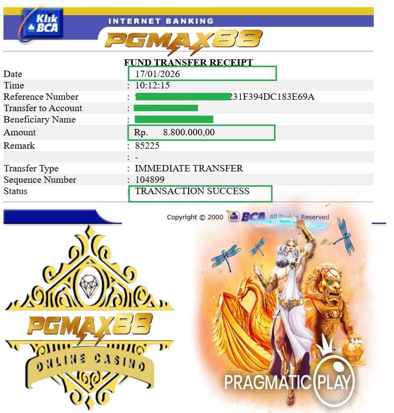 Bukti transfer kemenangan gue dari slot NTC33