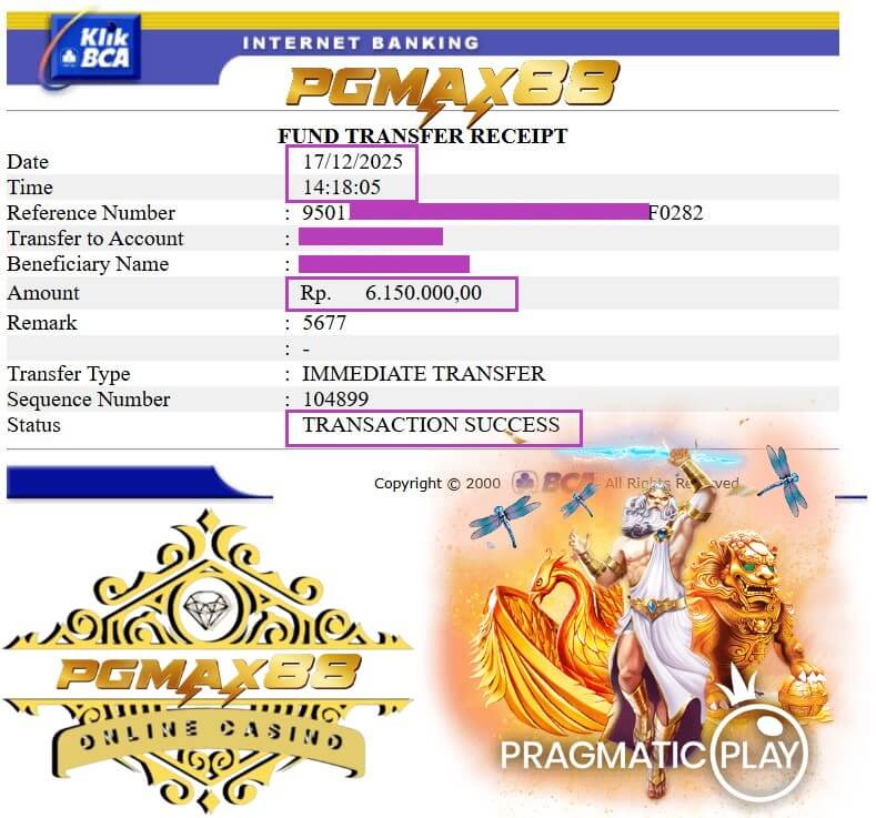 Slip transfer bank bukti kemenangan gue dari rival