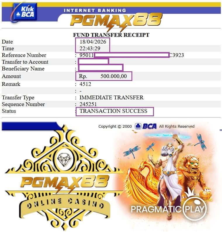 Bukti transfer jackpot ke rekening gue