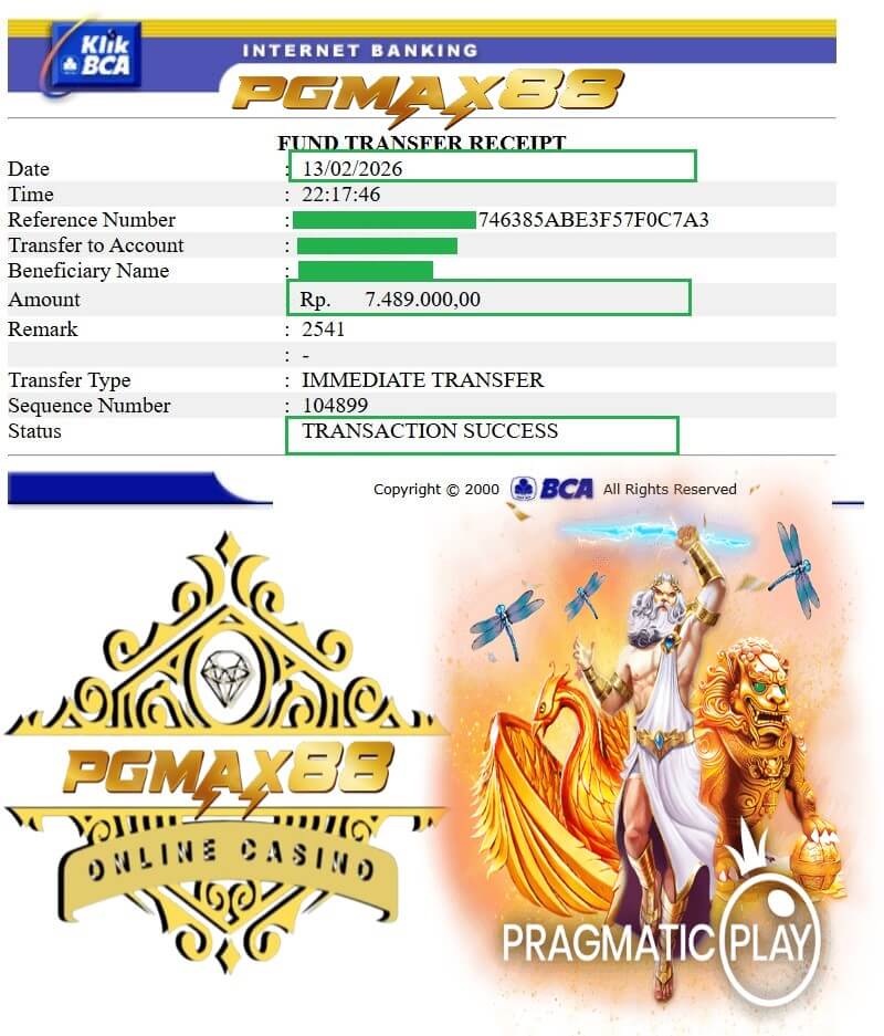 Bukti transfer bank dari payout gaming gue