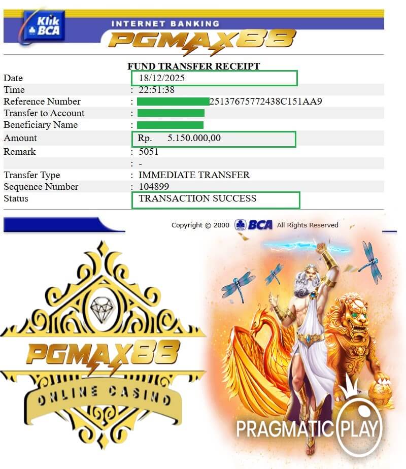 Bukti transfer bank dari kemenangan gue