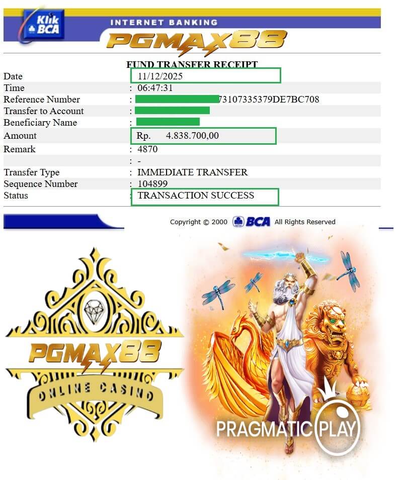 Slip transfer bank bukti kemenangan gue dari sesi mati lampu