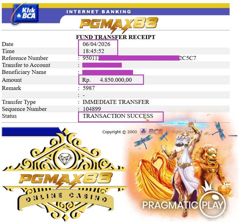 Slip transfer bukti jackpot Mega888, nominal gede banget