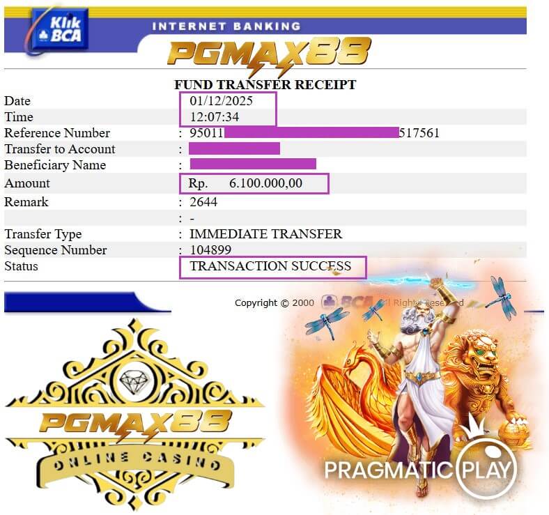 Bukti transfer kemenangan gue dari Mega888