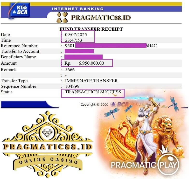 Bukti pembayaran kemenangan Mega888