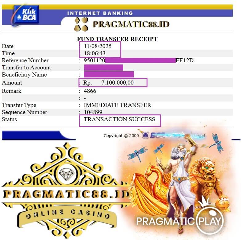 Bukti transfer bank kemenangan John Clark di Mega888