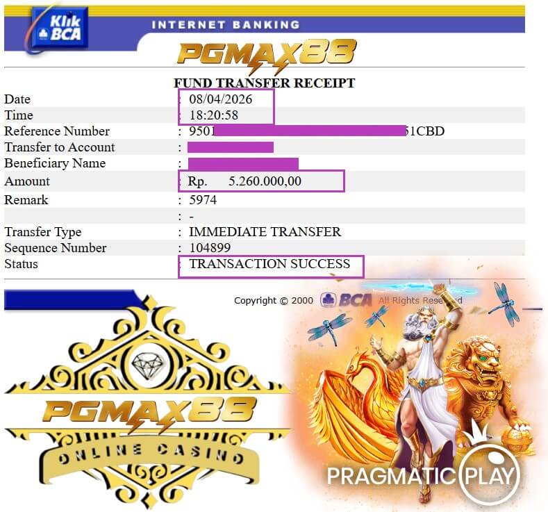 Bukti transfer bank dari kemenangan Mega888, nominalnya bikin mata melotot