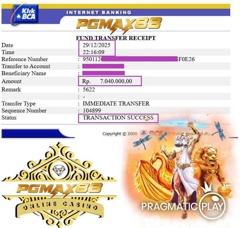 Bukti transfer jackpot Mega888, angka gila masuk rekening