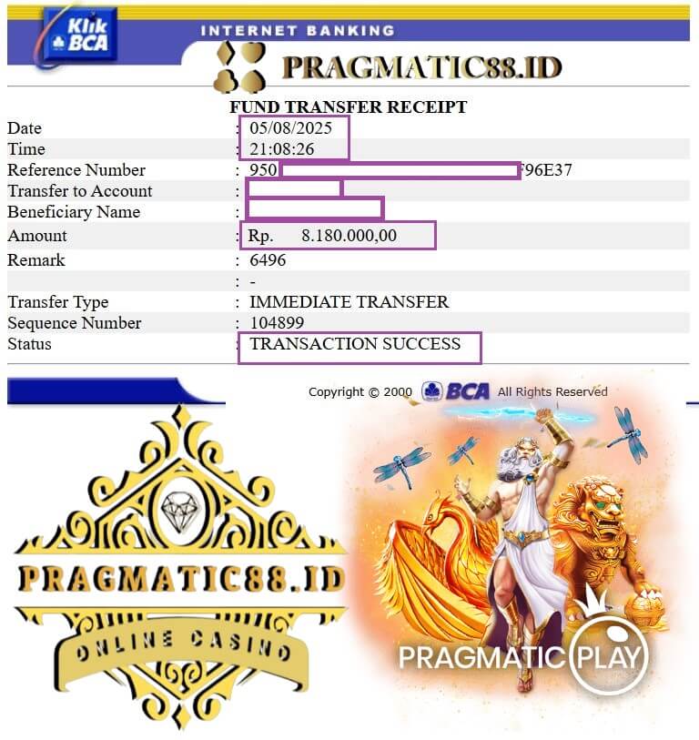 Bukti kemenangan Emma Clark di Mega888