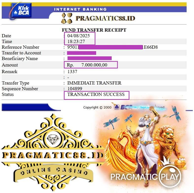 Bukti transfer kemenangan Mega888